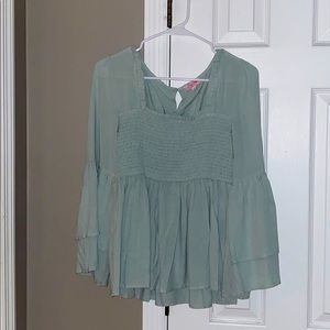 flowy teal blouse
